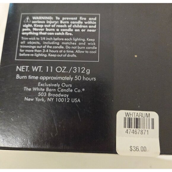 New in Box Candle WHITE ARUM from White Barn 11 OZ 50 Hours of Burn - Picture 3 of 3